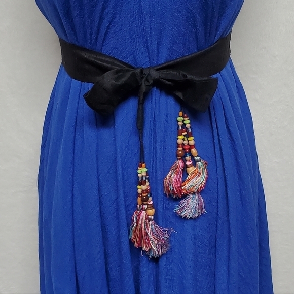 VINTAGE Cobalt Blue Asymmetric Sharkbite Hem V-neck Tie-Waist Gossamer Dress XL - Picture 7 of 16